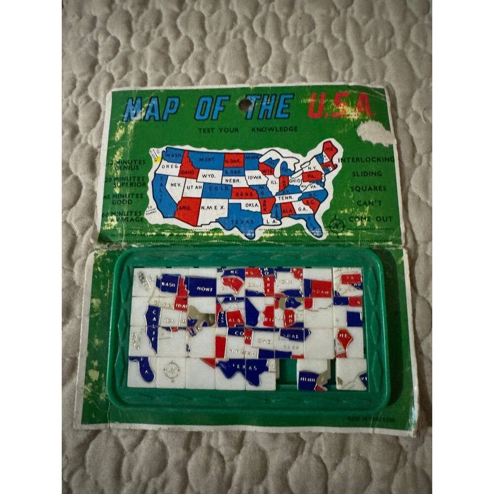 Vintage Map of the USA Sliding Tile Puzzle Interlocking Squares Hong Kong